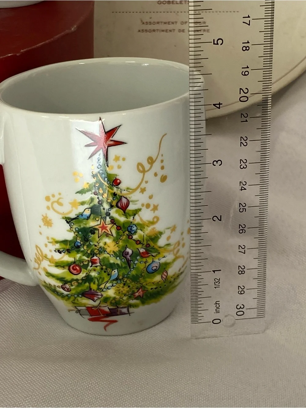 Pottery Barn Holiday Cheer Christmas Tree All is Bright All is Calm Mug Set Of 4